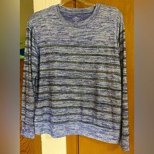 😊Women’s 30”PTP Sz: SP St John’s Bay Blue/Black/Gray Lightweight Sweaterl